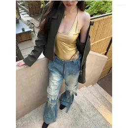 Kadınlar Kot Mavi Kadınlar Yüksek Bel Vintage 2000s Düz Baggy Denim Pantolon Sokak Amerikan Tarzı 90s Artı Boyut Geniş Bacak Pantolon