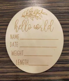 10st Wood Milestone Card Hello World Trä Personligt babymeddelande Plack Sign Pography Props Dusch Gift3246046