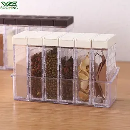 Storage Bottles 6pcs Kitchen Seasoning Boxes Jar Plastic Spice Lid Organizer Sugar Pepper Layers Box Home Organization