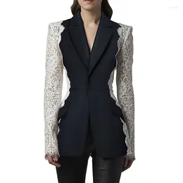 Kvinnors kostymer Superaen 2024 Europeiska och amerikanska mode en-knapps kontrasterande spets sömnad blazer för kvinnor