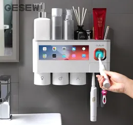 Bath Accessory Set GESEW Magnetic Adsorption Inverted Toothbrush Holder Automatic Toothpaste Squeezer Dispenser Storage Rack Bathr9811459