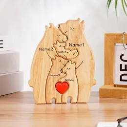 Personalisiertes Bärenfamilie Thema Holzkunst Puzzle Kostenlose Gravur Holzdesktop -Dekorationen Geschenke für Familie 240429