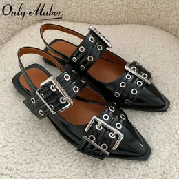 OnlyMaker Women Black Tope Bluckle Bluckle Bluckle Flats Wygodne Mary Jane Plus Size Buty 240423