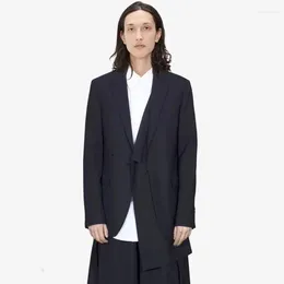 Erkekler Siyah Yapılandırılmış Takım Erkek Çok Katmanlı Asimetrik Basit Gevşek Japon Orijinal Tasarımcı Ceket