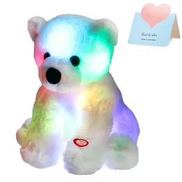 Urso polar LED LED LIGHT-UP-UP Luminous Bear Doll Plush Cotton Toy Presente para crianças Menina Passo Festival de Aniversário de Pillow 240419