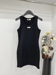 Vestidos Dresses 24 Summer New Product Chest Hook Flower Letter Patch Decoration Contrast Color Binding Trimming All Cotton U-neck Tank Top Dress