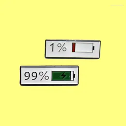 Brooches Mobile Phone Battery Electric Quantity Percentage Enamel Brooch White Rectangle Green Full Cell Creative Lapel Pin Badge