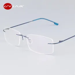 UVLAIK Classic Mens Pure Rimless Glasses Frames Myopia Optical Frame Ultralight Frameless Eyeglasses 240425