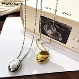 Anhänger Halsketten Huanzhi Sliver Farbe Oval Metall Halskette Langer Pullover Kettenmodestil für Frauen Chunky Vintage Juwely