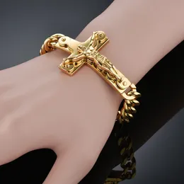Jesus Cross Mens 316L Pulparelete de aço inoxidável Male pulseira pulseira pulantes de pulseiras de cor de ouro para joias de joias 240422
