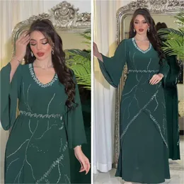 Roupas étnicas Marroquino Kaftan Chiffon Diamonds abayas para mulheres Muslim Evening Party Maxi Dress Islam Arab Turquia vestido Dubai Jalabiya