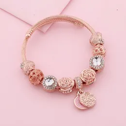 Braggle alla moda in oro rosa in oro inossidabile in acciaio in acciaio a sospensione Openwork Openwork Heart Bracciale fai da te Ridimensionabile