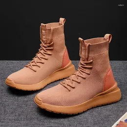 Casual Shoes Women's Boots Fashion Sneakers Plus Socks Breathable High Top Stretch Fabric Slip Over Running