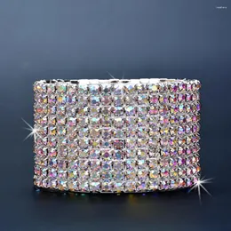 Länkarmband Blijery Luxury 10 rader Rhinestone Crystal Bangles For Women Bridal Wedding Armband Elastic Wristband Prom smycken