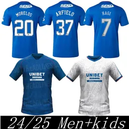 24 25 Jerseys de futebol do Rangers Glasgow 2024 2025 Campeões de Tee Campeões 150ª Versão Lendária Defoe Barker Morelos Homem Crianças Treinando Futebol