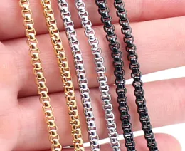 Bütün 5 adet mücevher geniş 3mm kutu rolo zincir kolye paslanmaz çelik moda Men039s Kadın Mücevher Gümüş Altın Siyah 18 8174521