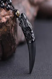 NYA HELA 100 Natural Obsidian Wolf039s Tooth Pendant Tooth Amulet and Hyperbol Punk Halsband Lucky Win Halsband3287779