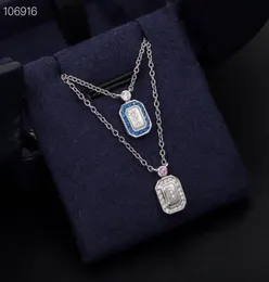 قلادة قلادة عالية الجودة S925 Sterling Silver Bule Crystal Square Perfume Bottle Charm سلسلة قصيرة للنساء Jewelry8980911