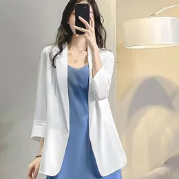 女性のスーツ2024夏の韓国版ファッションシンプルな通勤ソリッドカラー汎用薄い薄い3クォーターミッドミッドレングススーツコート