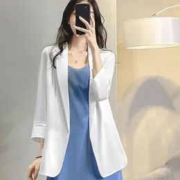 Frauenanzüge 2024 Sommer Korean Edition Fashion Einfaches Pendeln mit soliden Farben vielseitig dünn drei Viertel mitten Länge Anzugmantel für Frauen