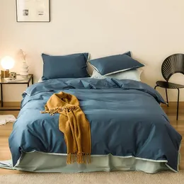 Bedding Sets 2024 Long-staple Cotton Four-piece Bed Linen Est Plain Color Reactive Printing Simple Nordic Style Navy Blue