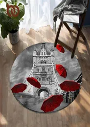 침구 아렛 빨간 우산 침실 카펫 영국 런던 런던 둥근 지역 깔개 거실 타워 브리지 리버 템즈 바닥 깔개 MAT246271420