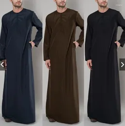 Ethnische Kleidung Männer Muslimer Robe Naher Osten Saudi-Arabien Dubai Islamisch loser Reißverschlusshemd Feste Farbe Runde Hals Langarm T-Shirt