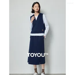 Women's Two Piece Pants TOYOUTH Women Set Dress 2024 Spring T Shirt Outwear Coat Eleastic Waist Skirt Sport Casual Sets