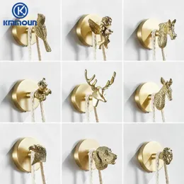 Brush Gold Animal Hook Solid Brass Coat Hook Door Back Hook Bathroom Kitchen Hooks Towel Rack Kmmoun 240419