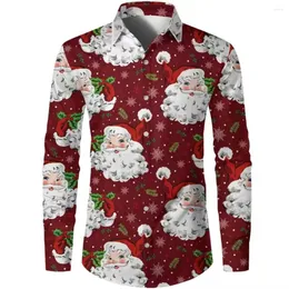 Camisas casuais masculinas 2024 camisa de Natal Cartoon Cabeça Imagem Imprimir Polo Collar Button Designer Party Outdoor Top