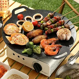 Pannor Cooking Grill Pan Korean Round Non-Stick Barbecue Plate Outdoor Travel Camping Stek Tillbehör BBQ Matsal