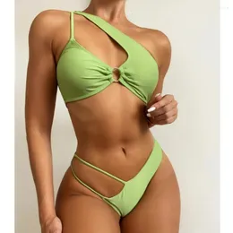 Menas de banho feminina Sexy Bikini Thong Cut Out Design String Swimsuit Y2K Micro Mulheres Bikinis Irregular de um ombro