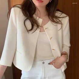 Women's Jackets Spring Summer Coats Round Neck Single Breasted Loose Casual Long Seeved Short Jacket Women