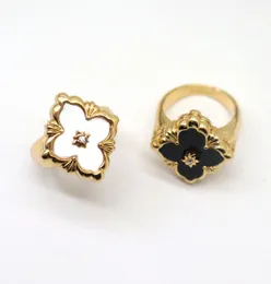 Fashion Womens Retro Vintage Clover Designer Band Rings 18K Gold Luxury Diamond Shining Flower Ring Jewelry9128157