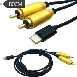 USB tipo C masculino a dual rca masculino / fêmea Estéreo Vídeo Vídeo Av Audio Adapter Adaptador de ouro Plugues RCA Cordão de chumbo