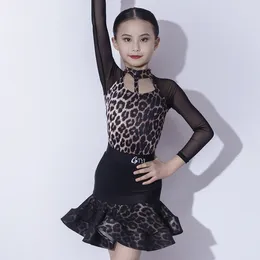 Scen Wear Leopard Print Latin Dance Clothes for Girls Cha Rumba Samba Practice Clothing Kids Competition Dress DNV20322