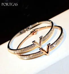 Letter V Crystal Bangles Jewelry Bracelets for Women Arm Cuff pulseiras para as mulheres3078071