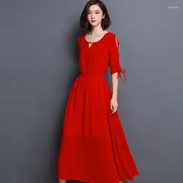 Sukienki imprezowe szata krótka pół rękawów femme maxi szyfon 2024 Summer plażowy sukienka czerwona plus size kobiety odzież długa fyy422