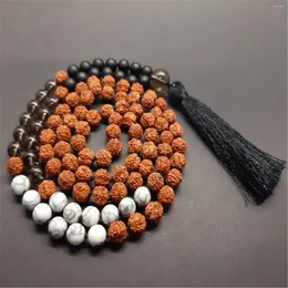 Chains 8mm Fashion Rudraksha Howlite 108 Beads Handmade Tassel Necklace Layered Opera Length Gift Wood Metal Men Everyday Wear