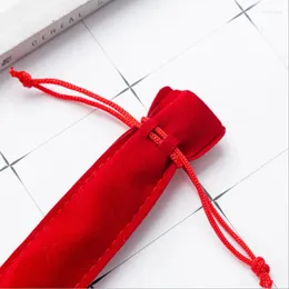 20pcs مخملية السطوانات القلم حقيبة حقيبة قلم القلم القلم صغير لتخزين واحد أسود اللون الأزرق الرمادي الهدية اللون الأحمر