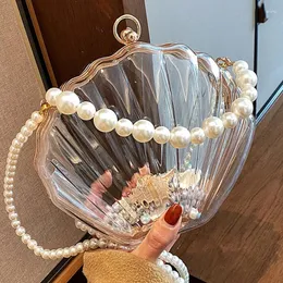 Shoulder Bags Transparent Acrylic Tote Shell Bag 2024 Fashion High Quality PVC Women's Designer Handbag Pearl Strap Messenger