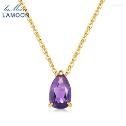 Pendants LAMOON Pendant Necklace For Women Water Drop Natural Amethyst 925 Sterling Silver Gold Plated Fine Jewelry Gift LMNI072