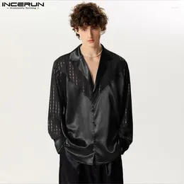 القمصان غير الرسمية للرجال على الطراز الأمريكي قمم incerun 2024 men men glitter sequin v-neck patchwork party party party pluse s-5xl long