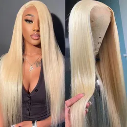 13x4 renda frontal Human Hair Wigs Quande 613 Honey Blonde Color reto 180 Densidade HD peruca frontal transparente para mulheres