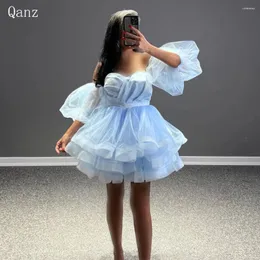 فساتين الحفلات Qanz tiered Sky Blue Mini Cocktail Dress Traduation Graduation Detachable Puff Sister