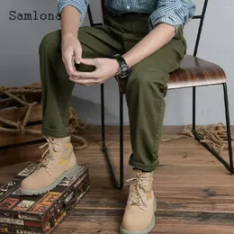 Men's Pants Plus Size Stand Pocket Cargo Solid Army Green Pencil Trouser America Europe Fashion Sweatpants Men Streetwear 2024