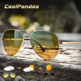 Óculos de sol Pochromic Men polarizou os óculos de visão noturna da aviação para a condução de mulheres anti-UV óculos oculos de sol Masculino 240425