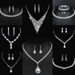 Värdebelt lab diamantsmycken Set Sterling Silver Wedding Halsbandörhängen för kvinnor Bridal Engagement Smyckesgåva B2P8#