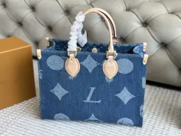 Orijinal Donanım Tote Çanta Tasarımcı Çanta Moda Kadınlar Vintage denim omuz cüzdan çanta bayanlar gerçek ürün büyük kapasiteli alışveriş çantaları boyutu 36*26cm