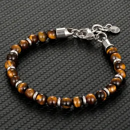 6mm Tiger Eye Beads Strand Bracelets Men Women Charm Stainless steel Chain Colorful Natural Stone Bracelet Male Jewelry Gift 240417